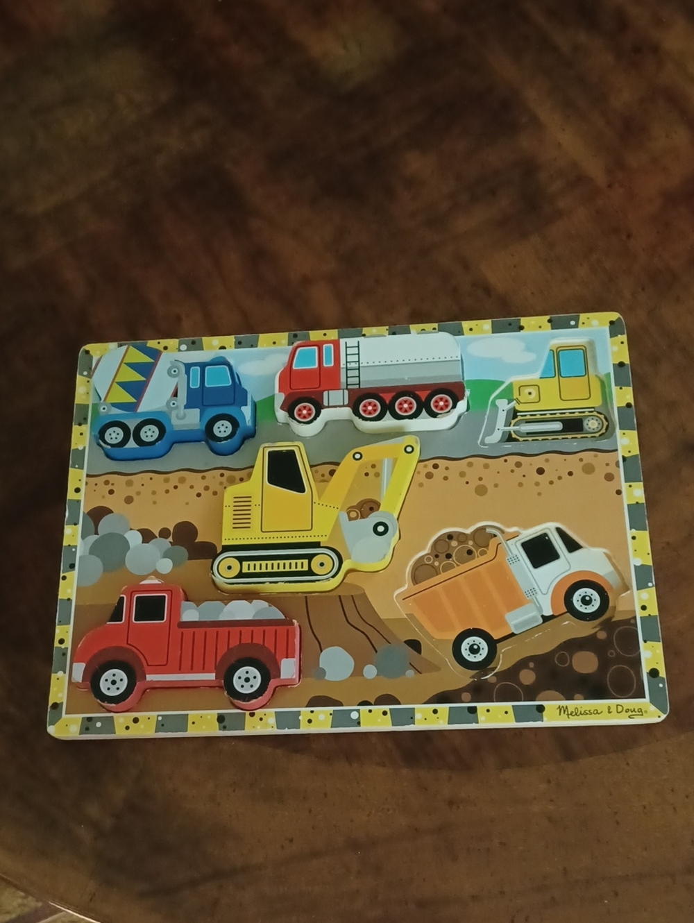 Melissa & Doug Construction Vehicles Wooden Puzzle - Yellow, Red, Blue